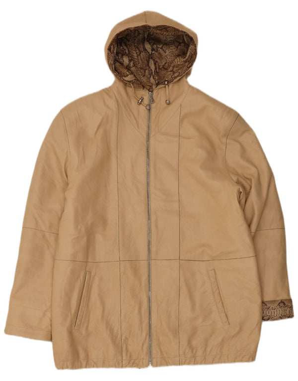 Veste en cuir surdimensionnée à capuche pour femme Michel IT 44 Cuir beige moyen