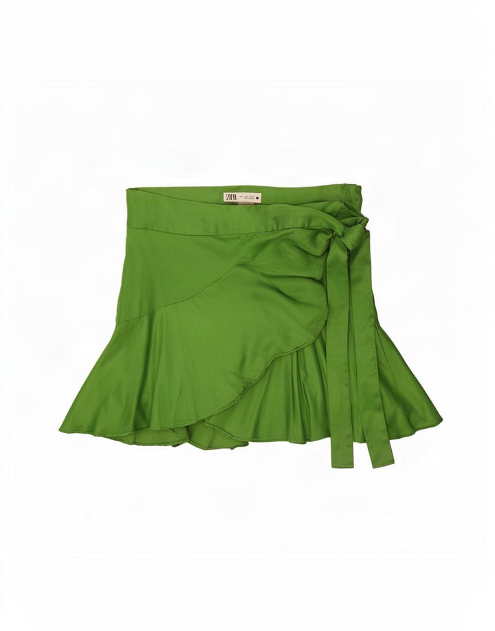 Zara Femme Mini Jupe Portefeuille Large W30 Vert