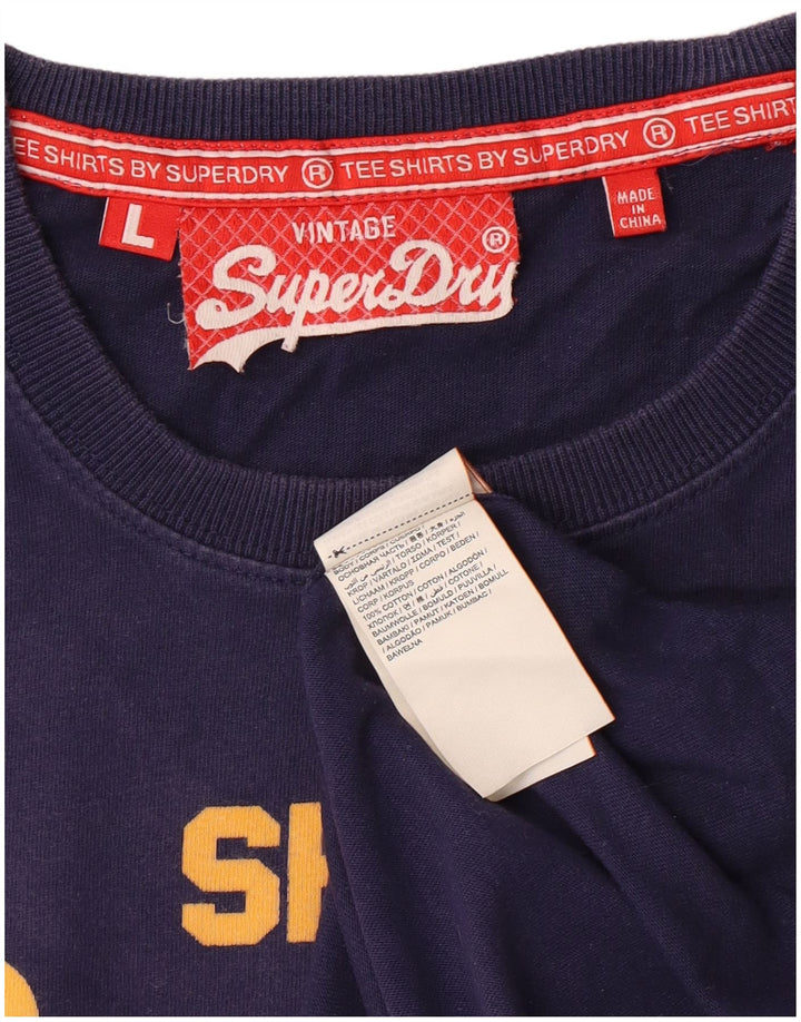 Superdry Homme Graphic T-Shirt Top Large Bleu Marine Coton