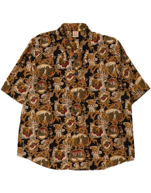 vintage Femme Graphique Chemise à manches courtes UK 20/22 2XL Noir Floral