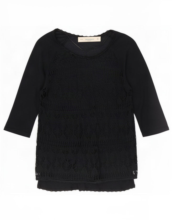Zara Womens See Through Top Manches 3/4 UK 12 Moyen Noir
