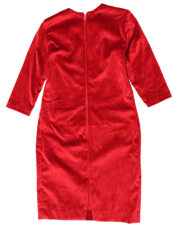 vintage Femmes 3/4 Manches Velours Gaine Robe UK 12 Moyen Rouge