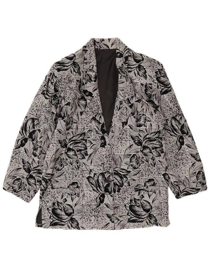 vintage Femmes 1 Bouton Blazer Veste UK 14 Moyen Noir Floral