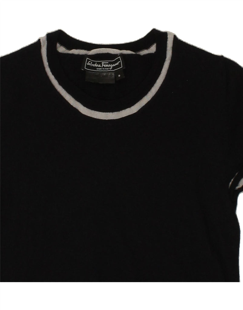 SALVATORE FERRAGAMO Womens T-Shirt Top UK 2 2XS Navy Blue Wool Vintage Salvatore Ferragamo and Second-Hand Salvatore Ferragamo from Messina Hembry 