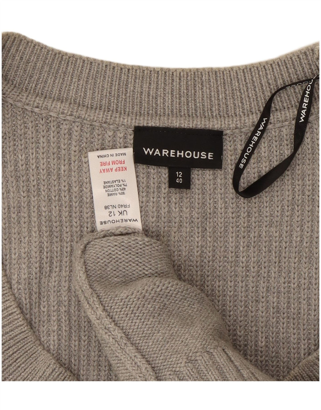 WAREHOUSE Pull à manches 3/4 et col bateau pour femme - Gris moyen - UK 12