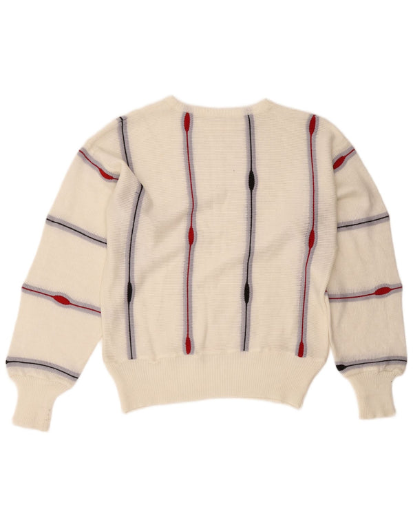 vintage Womens Boat Neck Jumper Pull UK 14 Moyen Blanc Rayé