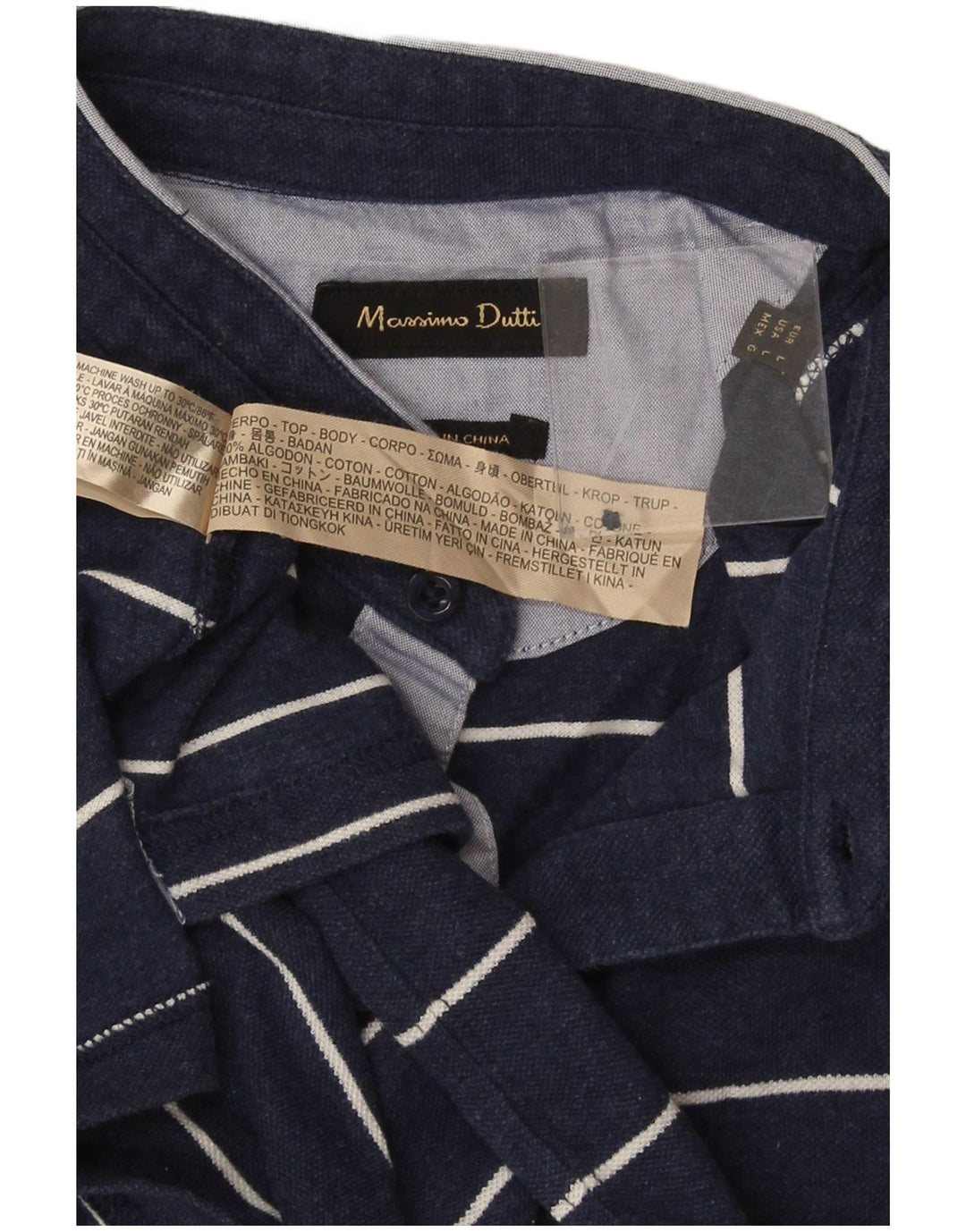 Massimo Dutti Polo Homme Large Bleu Marine Rayé Coton