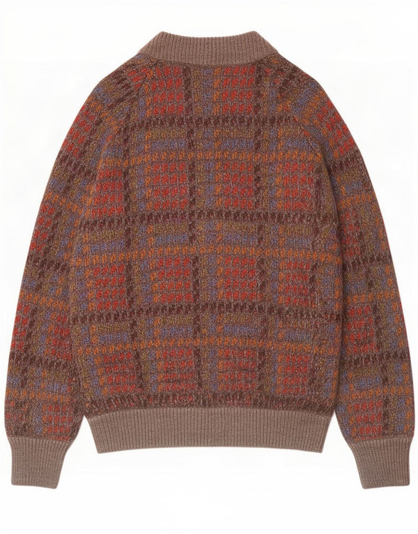 vintage Mens Cardigan Sweater Moyen Multicolore Check
