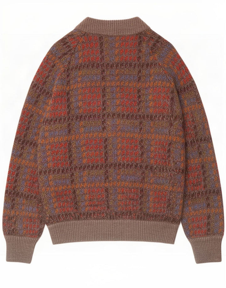 vintage Mens Cardigan Sweater Moyen Multicolore Check