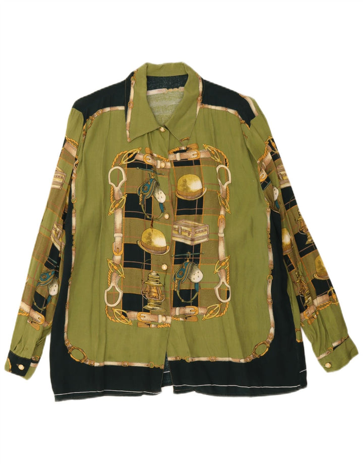 Chemise à motif abstrait femme vintage UK 18 XL Vert