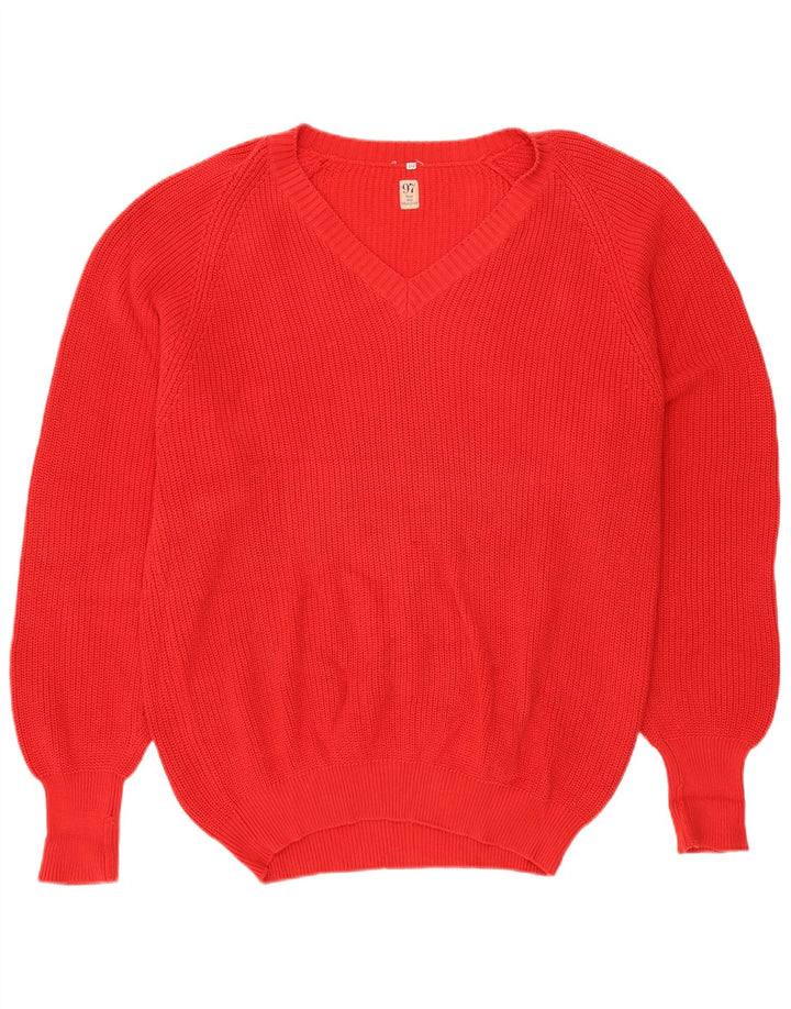 VINTAGE Pull col V homme grand coton rouge