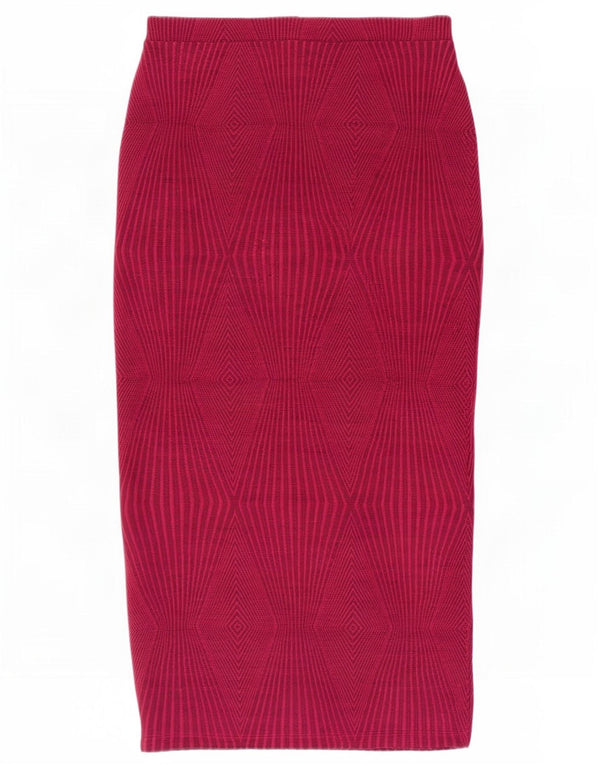 Zara Womens High Waist Midi Pencil Skirt Medium W26 Burgundy Argyle/Diamond