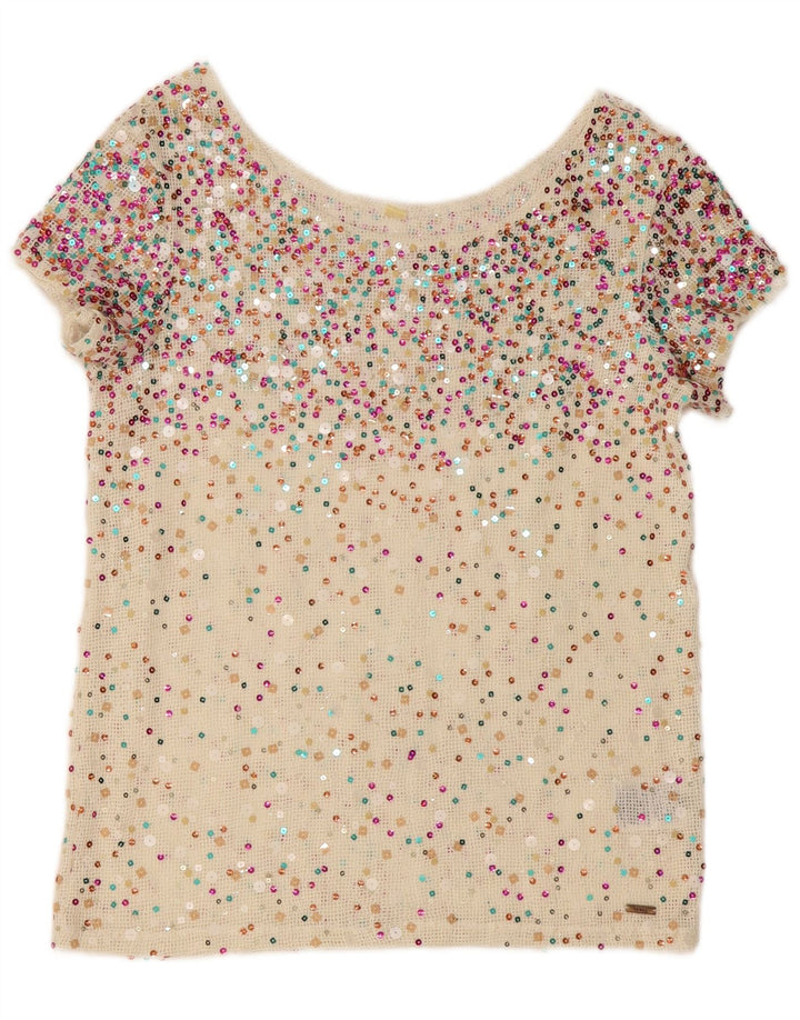 GUESS Chemisier au crochet à paillettes pour femme UK 10 Petit Blanc cassé Polyester