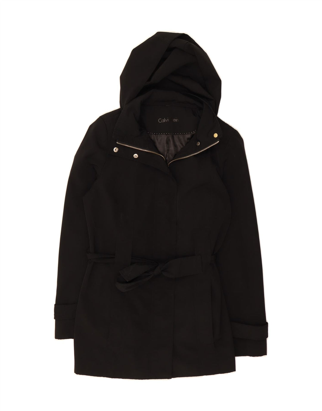 CALVIN KLEIN Womens Hooded Overcoat UK 10 Small Black Polyester Vintage Calvin Klein and Second-Hand Calvin Klein from Messina Hembry 