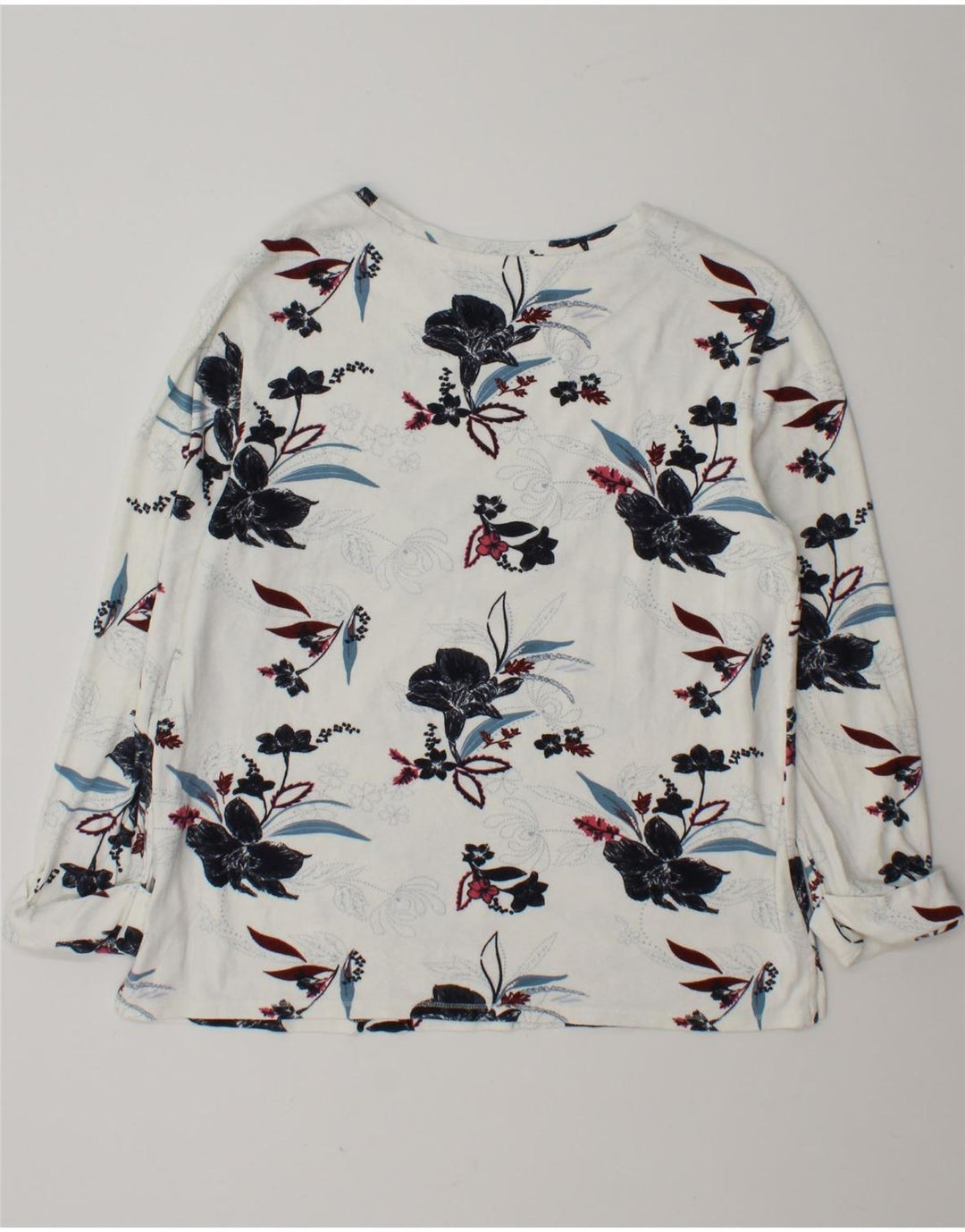Marks & Spencer Haut à manches longues pour femme UK 12 Medium White Floral Viscose