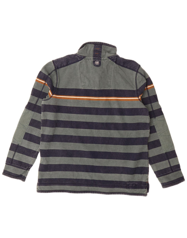 Fat Face Sweat-shirt col zippé pour homme en coton rayé vert moyen