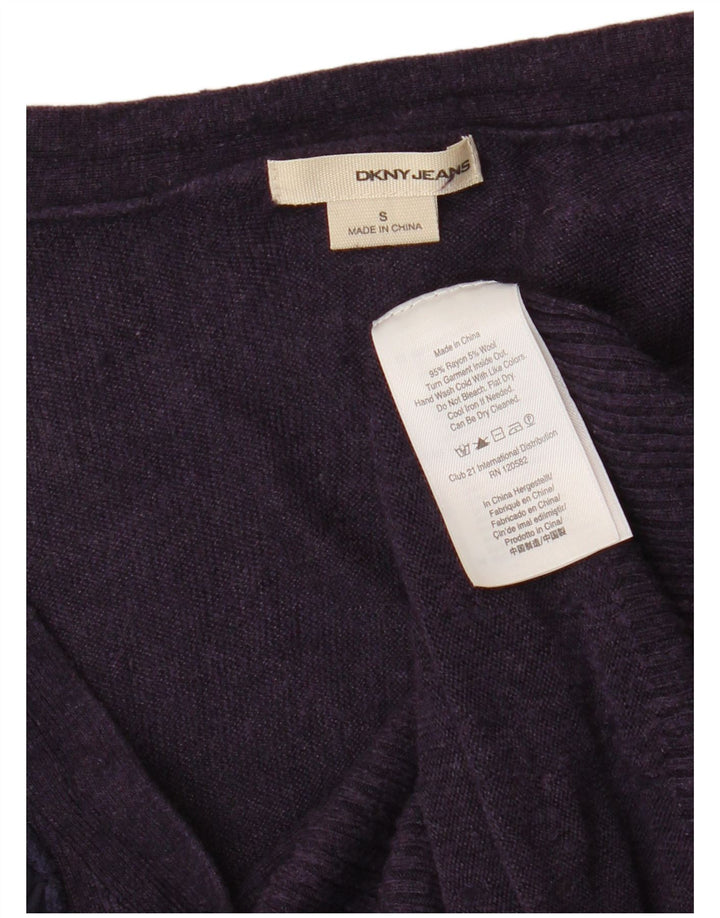 Dkny Cardigan à volants sur le devant pour femme UK 8 Petite rayonne violette