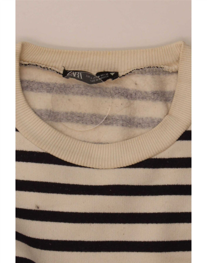 Zara Sweat-shirt surdimensionné pour femme UK 14 Medium Off White Rayé