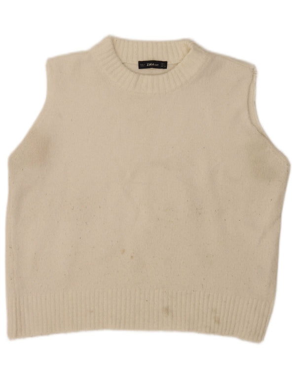 Zara Womens Crop Vest Débardeur UK 16 Grand Blanc Cassé