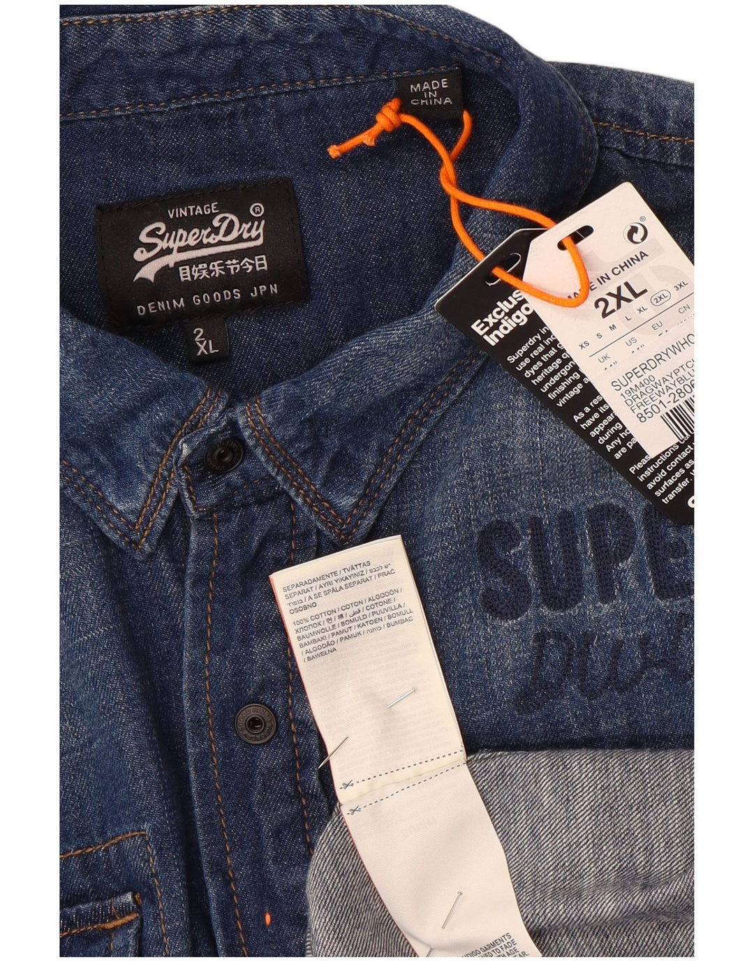 Superdry Chemise en jean 2XL Bleu Coton Homme