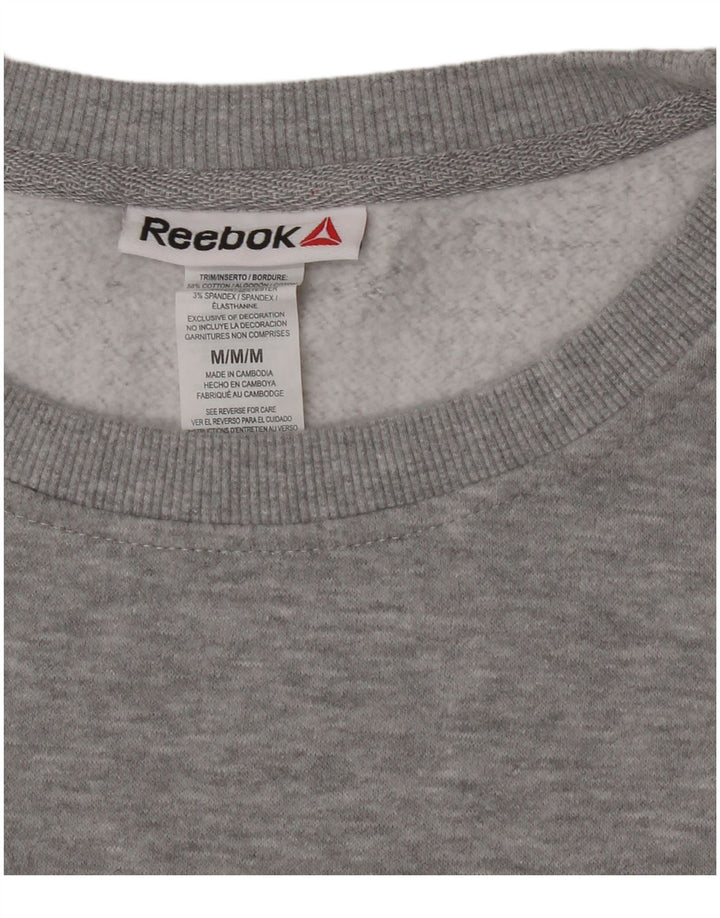 REEBOK Womens Crop Graphic Sweatshirt Jumper UK 14 Medium Grey Cotton