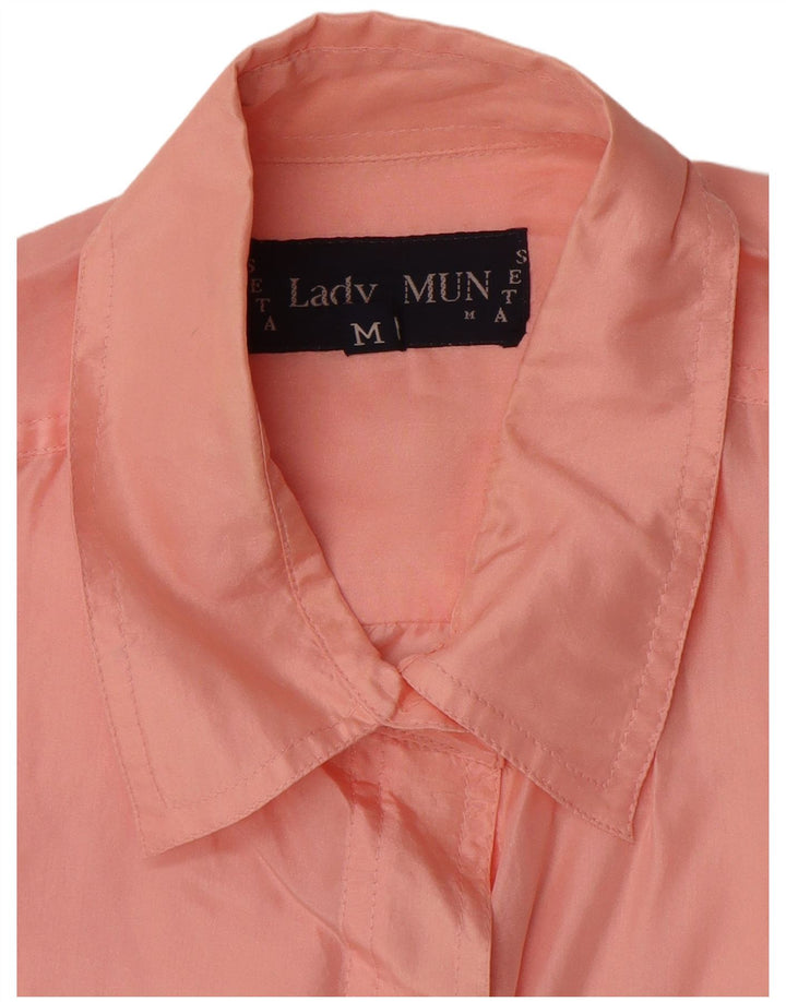 Chemise surdimensionnée femme vintage UK 14 Soie rose moyenne