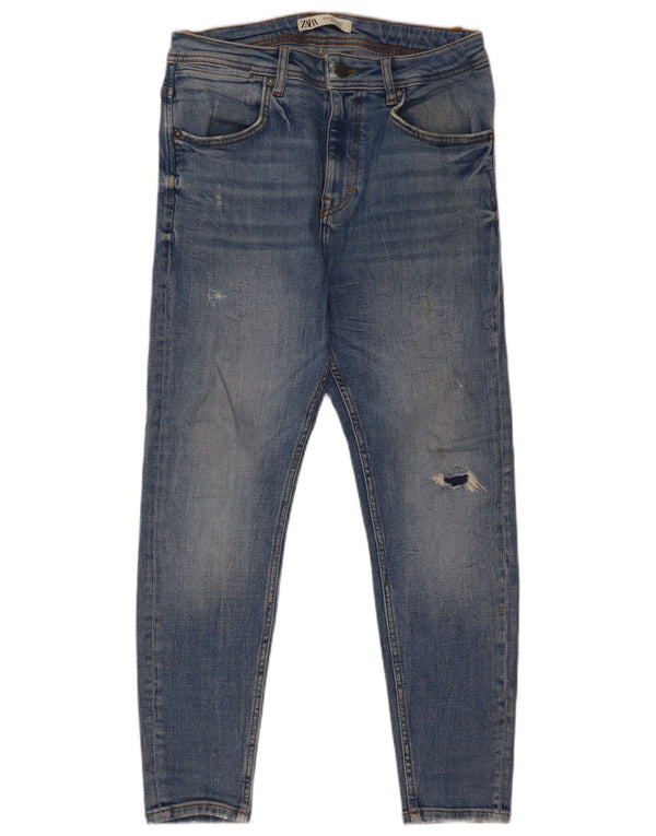 Zara Jean skinny vieilli pour homme EU 40 Medium W31 L26 Bleu Coton