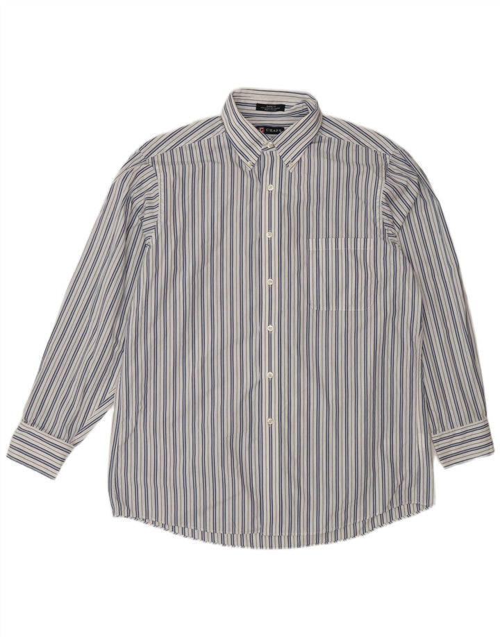 Chaps Chemise coupe classique pour homme Taille 16 Grand coton rayé blanc