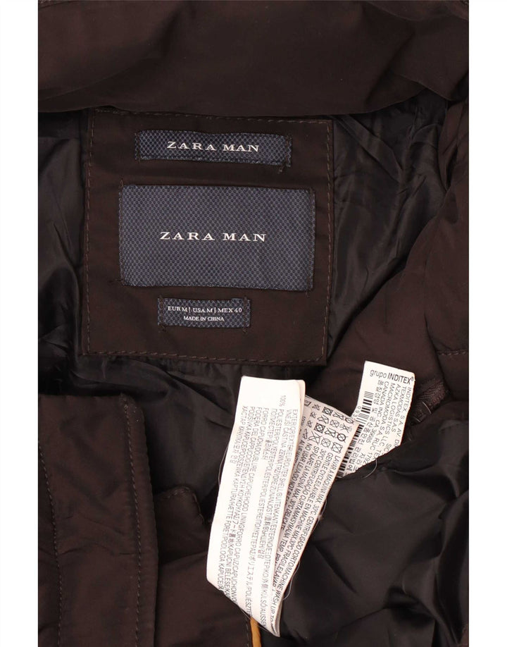 Zara Veste matelassée à capuche pour homme UK 38 Polyester marron moyen