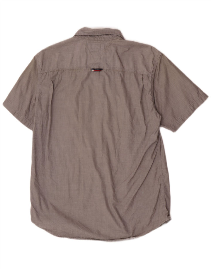 Tommy Hilfiger Chemise à manches courtes pour homme Coupe droite Large Gris Coton