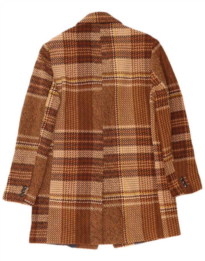 Zara Manteau Homme UK 40 Large Laine à Carreaux Marron