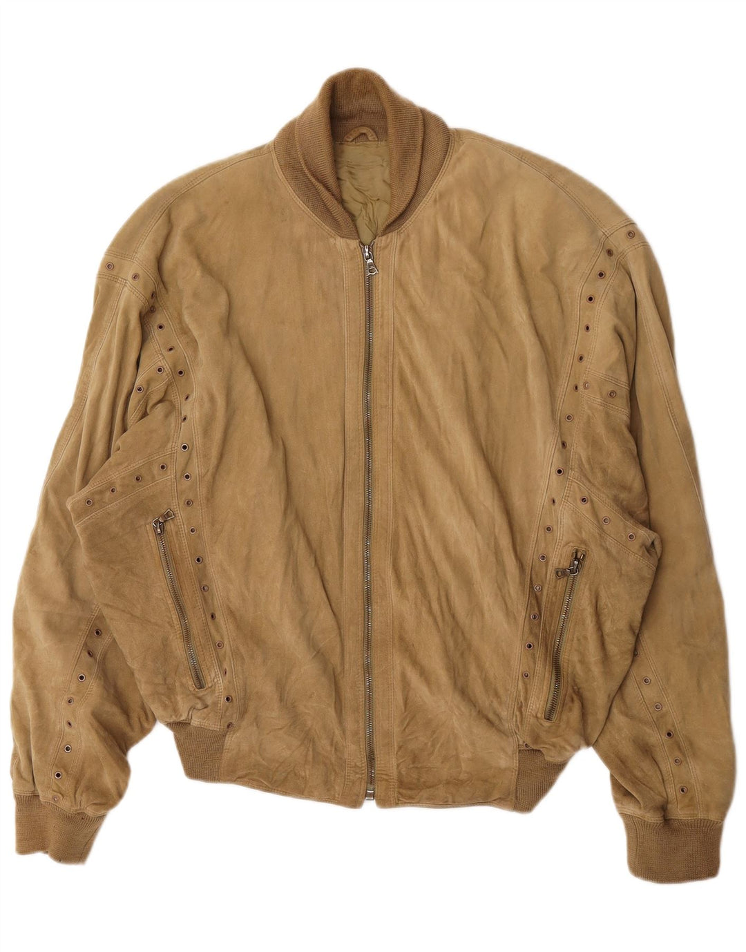 Gianni Versace Veste bomber en daim coupe ample pour femme UK 38 Beige moyen