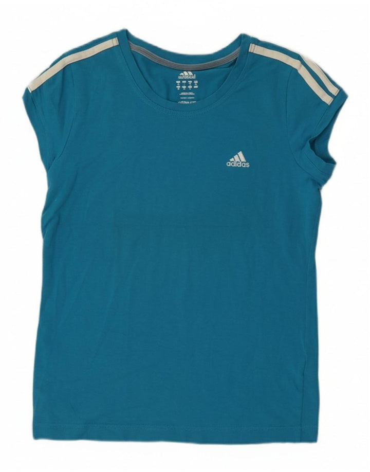 ADIDAS Womens T-Shirt Top UK 12 Medium Blue Cotton
