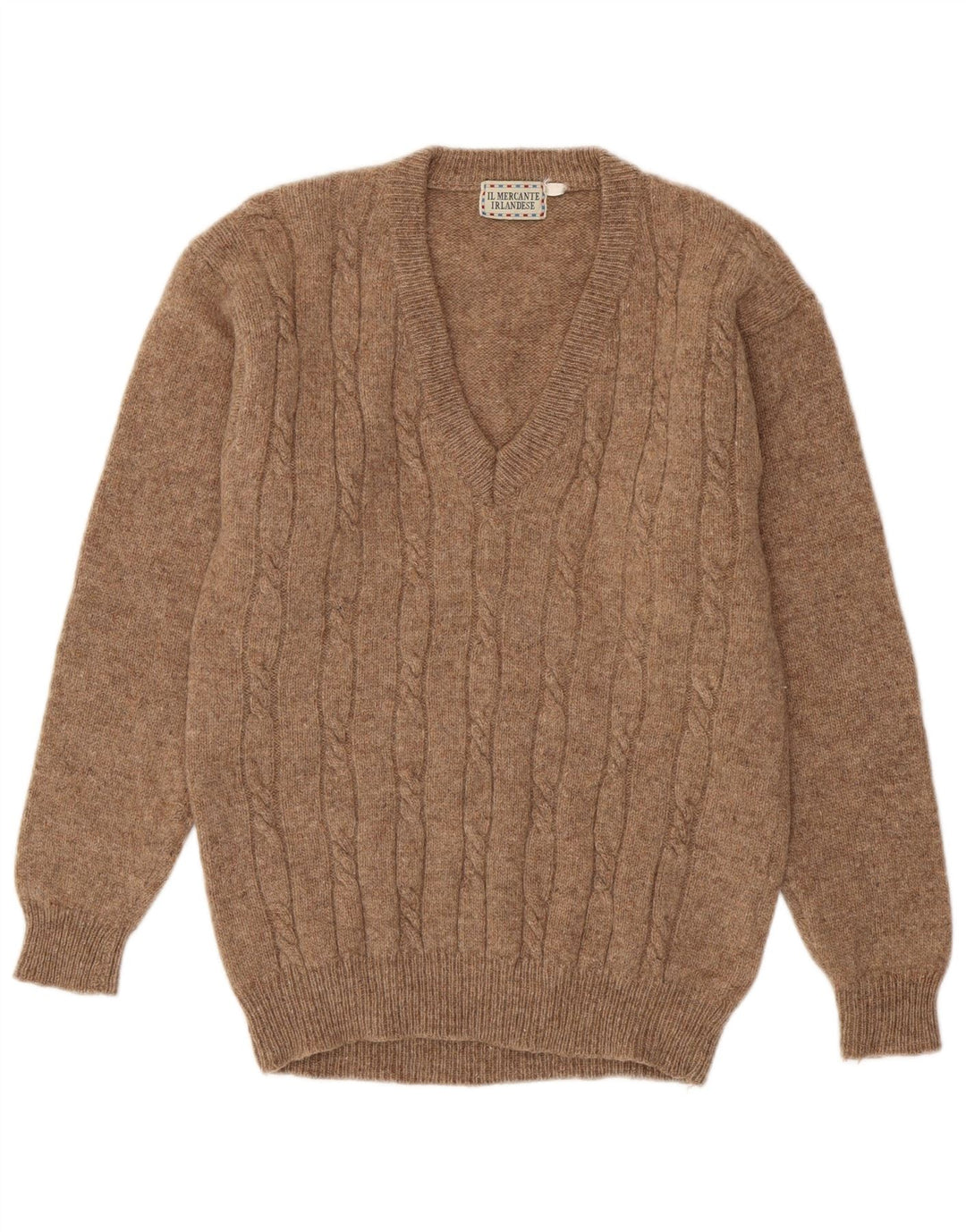 vintage Homme Col V Pull Pull Marron Moyen