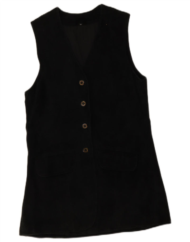 vintage Femme Daim Gilet EU 36 Petit Noir