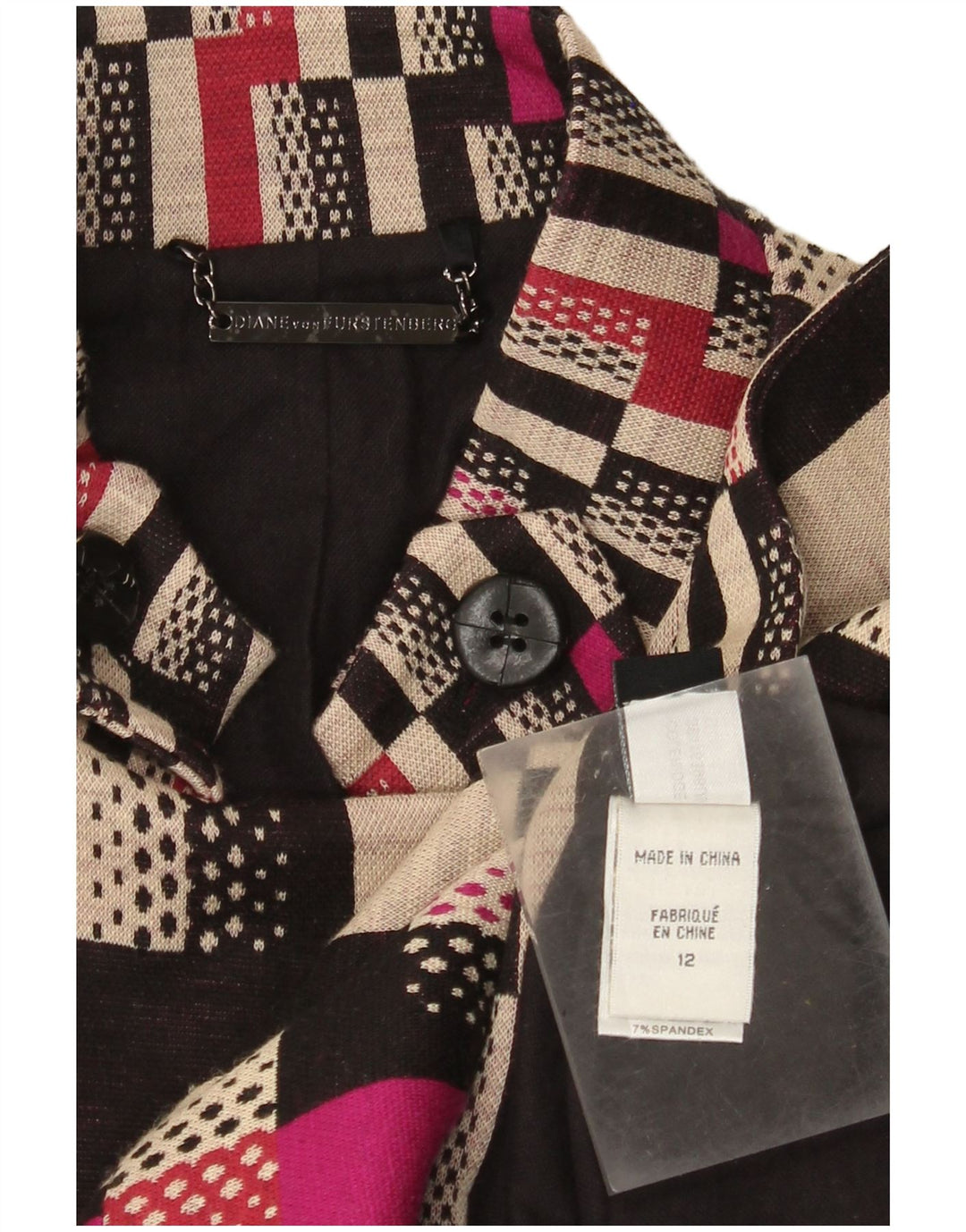 DIANE FURSTENBERG Manteau femme US 12 Grande laine géométrique multicolore