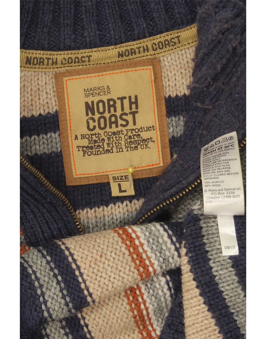 Marks & Spencer Pull North Coast à col zippé pour homme Bleu marine Taille L
