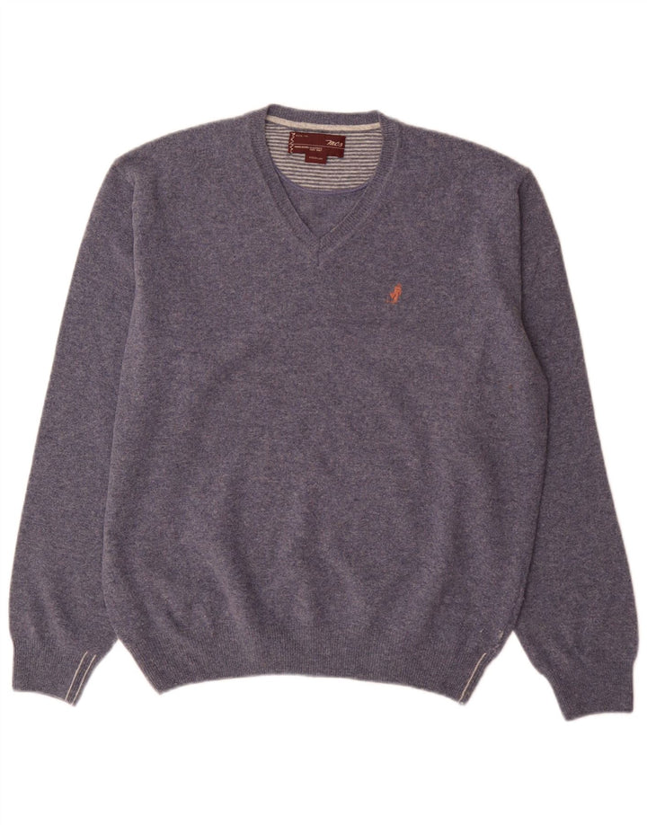 Marlboro Classics Pull Col V Homme Bleu Moyen Laine