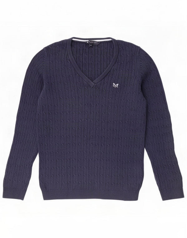 Crew Clothing Pull col en V pour femme UK 12 Bleu marine moyen Coton