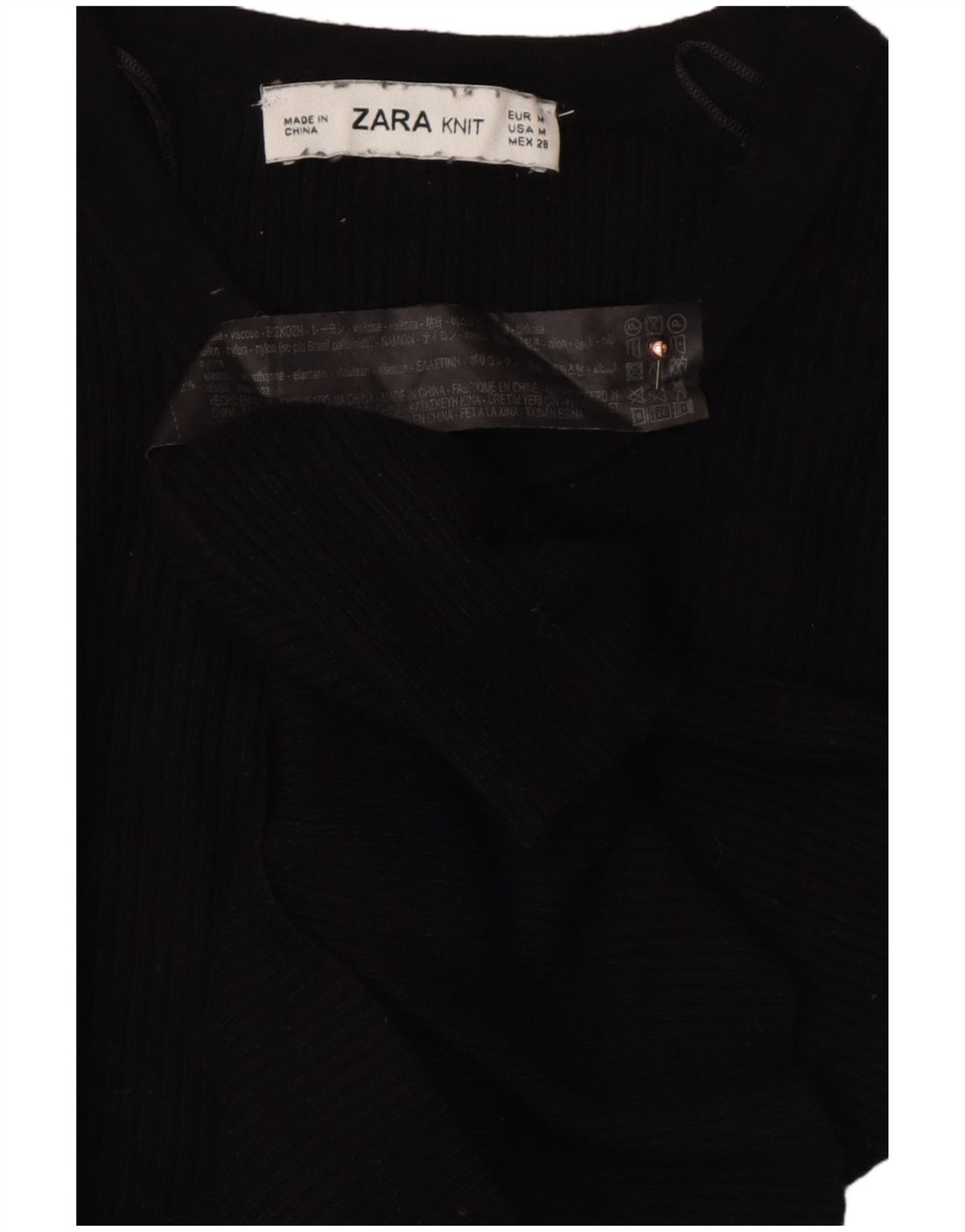 ZARA Pull court à col boutonné pour femme UK 12 Viscose noir moyen