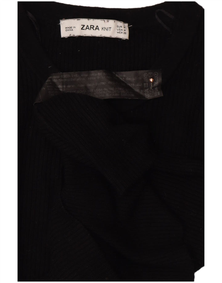 ZARA Pull court à col boutonné pour femme UK 12 Viscose noir moyen