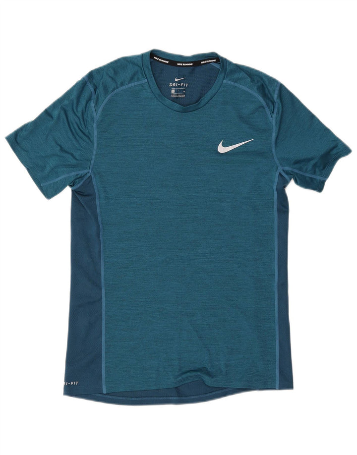 Nike Hommes Dri Fit T-Shirt Haut Petit Bleu Colorblock Polyester