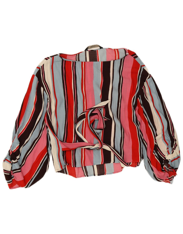 Zara Womens Crop Long Sleeve Blouse Top UK 14 Moyen Multicolore Rayé
