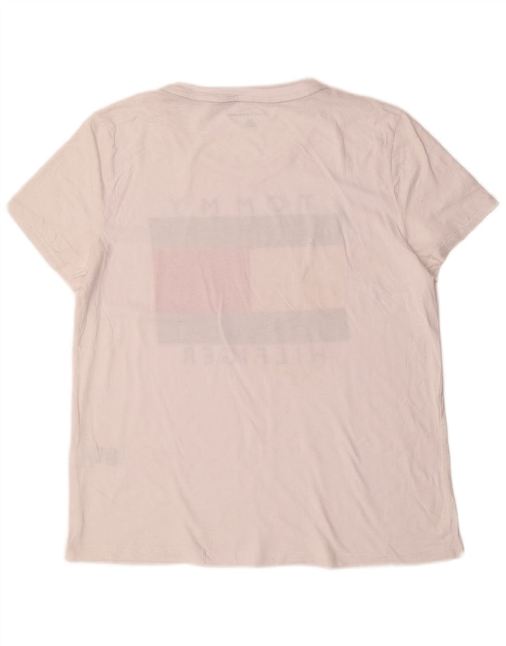 TOMMY HILFIGER T-shirt graphique pour femme UK 16 Grand coton blanc