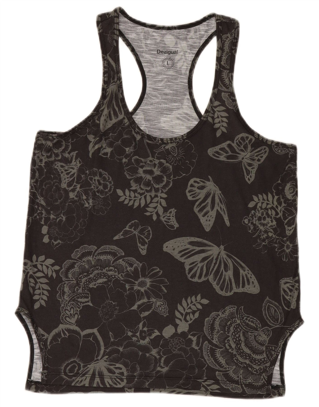 Desigual Débardeur graphique pour femme UK 14 Large Noir Floral