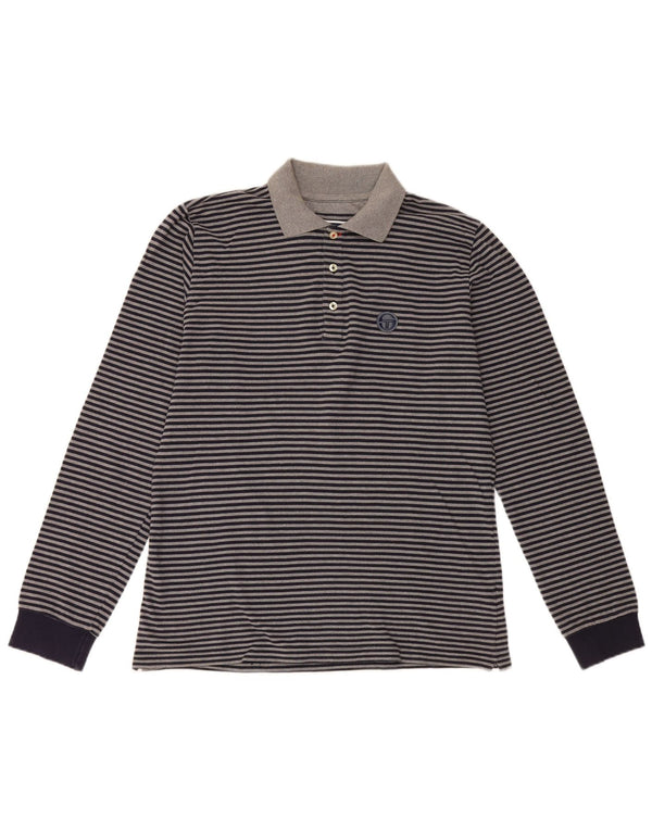 Sergio Tacchini Polo à manches longues pour homme XL en coton rayé bleu marine