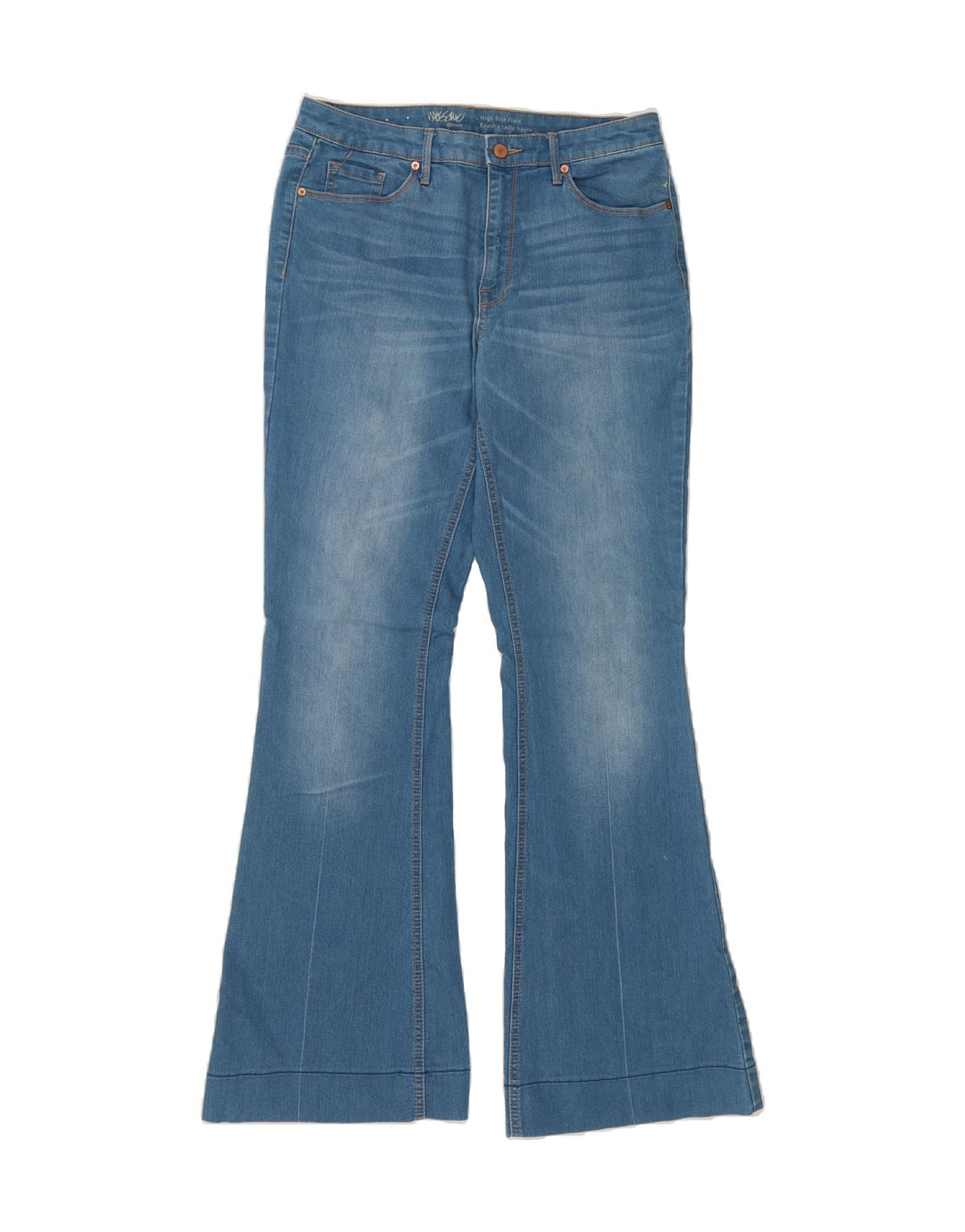 MOSSIMO Womens High Rise Flared Jeans US 10 Medium W34 L33 Blue Cotton Vintage Mossimo and Second-Hand Mossimo from Messina Hembry 
