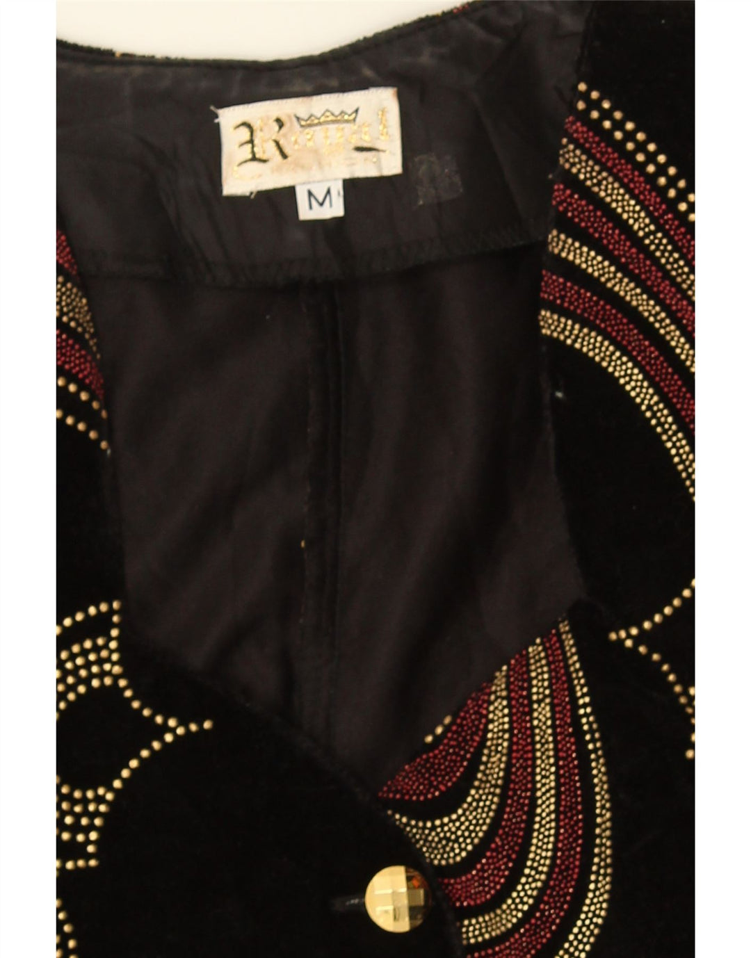 vintage Womens Velvet Abstract Pattern Cardigan Top UK 12 Moyen Noir