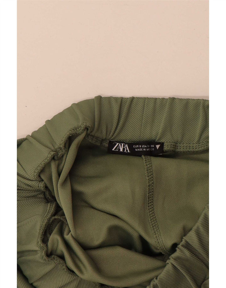 Zara Pantalon cargo à jambe large pour femme Petit W26 L29 Vert Polyester