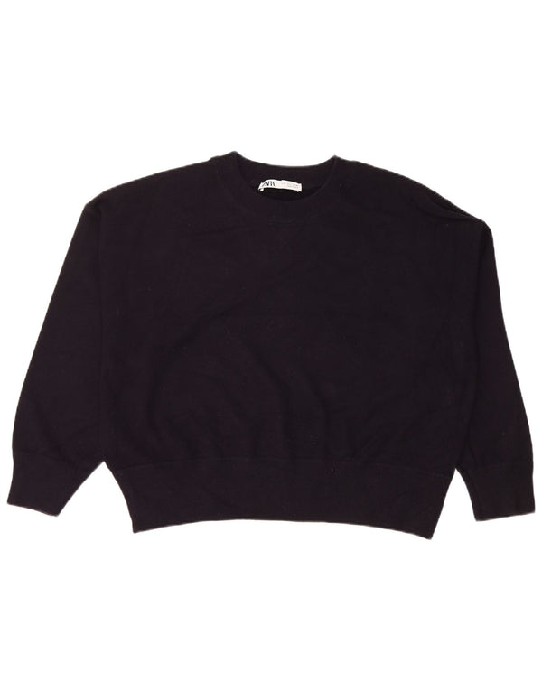 Zara Womens Crop Oversize Sweatshirt Jumper UK 16 Large Bleu Marine Viscose